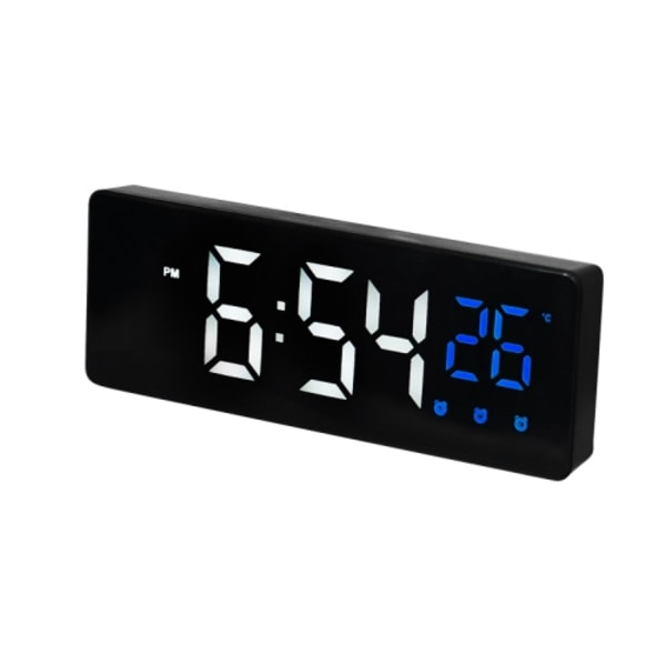 0715 Röststyrd LED Mute Datum Temperatur Display Elektronisk Klocka (Svart Yta Blått Ljus)