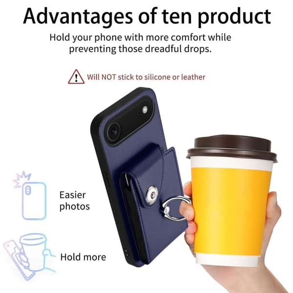 iPhone 17 Air Skal med Organ Card Bag och Ringhållare Blå