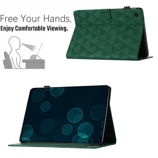Samsung Galaxy Tab A9 / A11 Prägad Läderfodral med Diamanttextur Grön