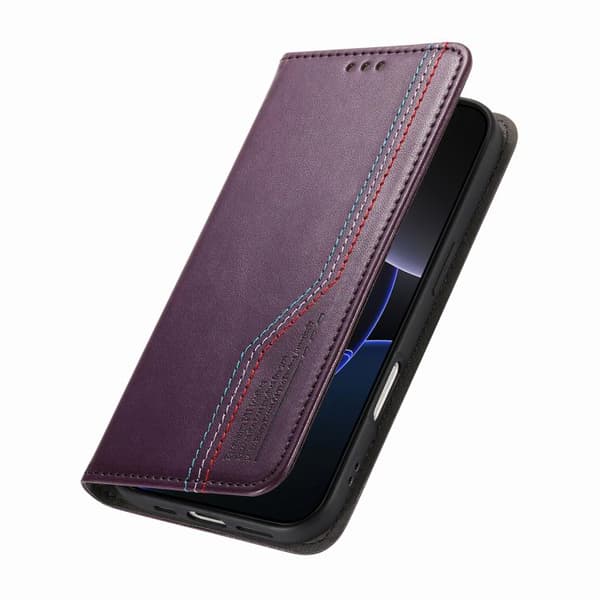 iPhone 17 Skal Läderfodral med Elastisk Handledsrem och Magnetisk Sugfunktion Purpur