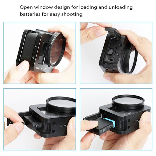 Skyddande hölje i CNC-aluminiumlegering med försäkringsram och 52 mm UV-objektiv för GoPro HERO8 Black