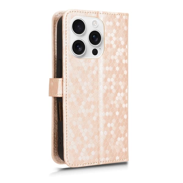 iPhone 16 Pro Skal Läder med Honungskombination Dot Textur Guld