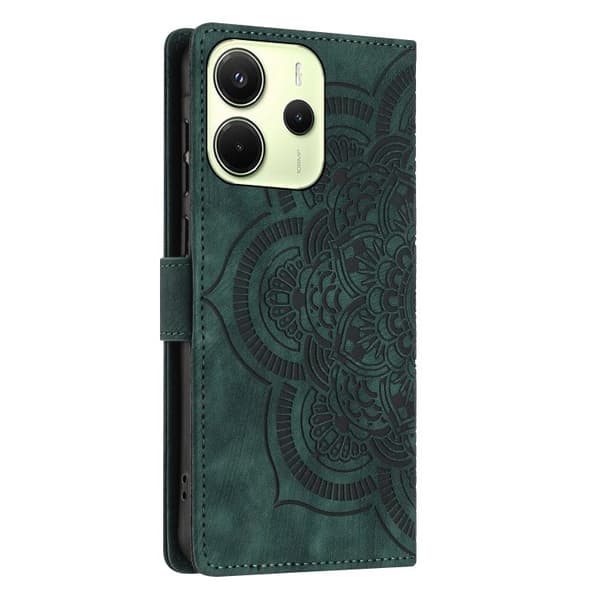 Redmi Note 14 4G - Mandala Prägad Retro Frosted Läderfodral Grön