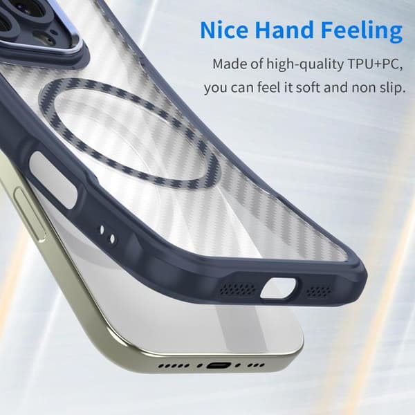 iPhone 18 Pro Max / iPhone 17 Pro Max Skal - kolfibertextur med MagSafe, genomskinlig Blå
