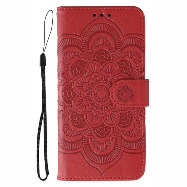 Redmi Note 14 Pro 4G/5G/Note 14 Pro+, Sol Mandala Pr präglad läderfodral Röd