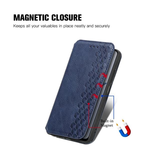 Motorola Moto G 2025 - Cubic Grid Pressad Magnetisk Läderfodral Blå