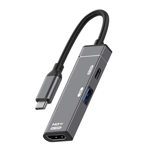 Type-C till Type-C, USB-A, HDMI Hub Dockningsstation (Grå) - 4K 120Hz, PD100W Snabbladdning, Aluminium