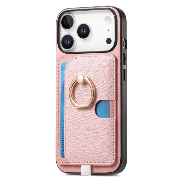 iPhone 18 Pro Max / iPhone 17 Pro Max Retro Cross Läder Ring Sidoficka MagSafe Skal Rosa