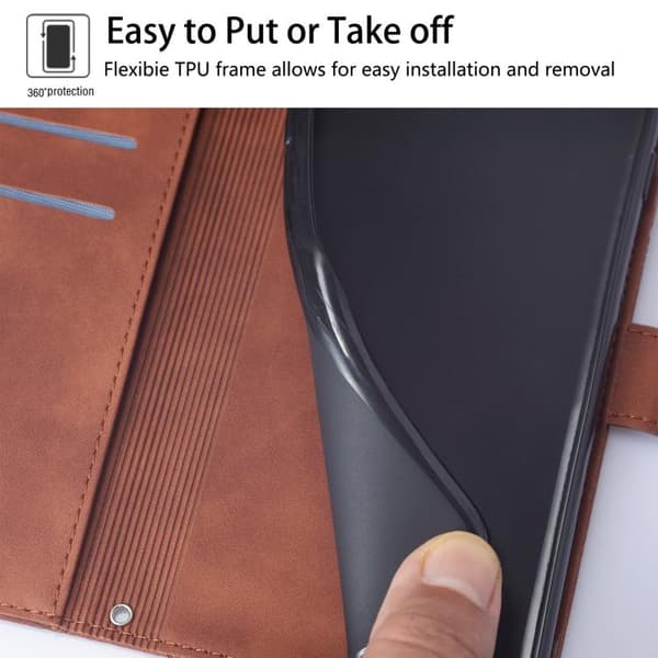 iPhone 18 Pro Max / iPhone 17 Pro Max Skal läderfodral med 3D-embossed flip design Brun