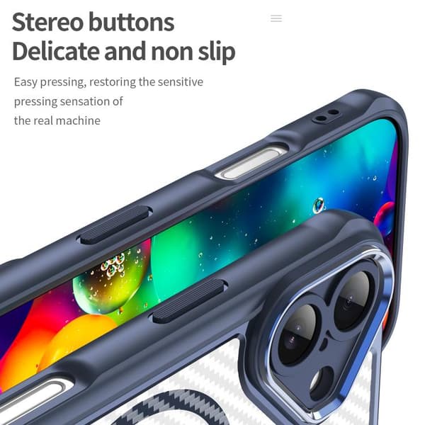 iPhone 17 Skal - Kolfibertextur med MagSafe och Genomskinlig Design Blå