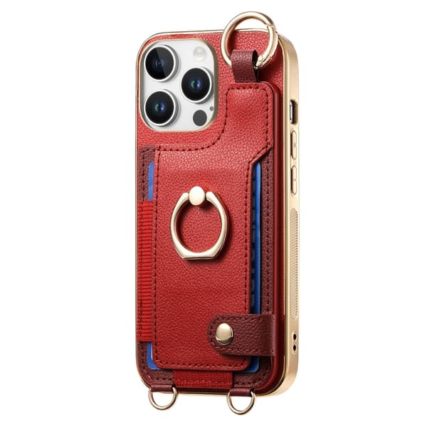 iPhone 16 Pro Max Skal med Mode Ring och Hängslinga Röd