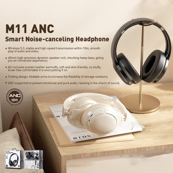 WK M11 Enjoyer ANC Over-Ear Brusreducerande Bluetooth-hörlurar Vit