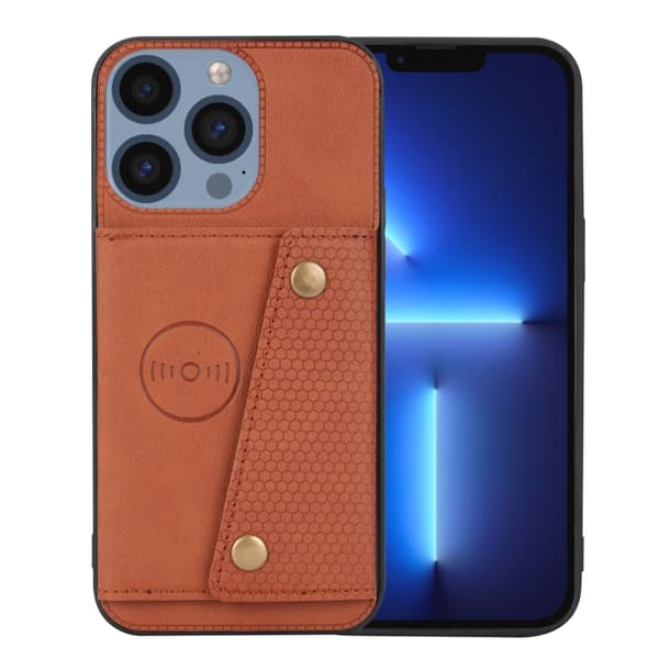 iPhone 16 Pro Skal med Dubbel Spänne och Kortfack PU + TPU Brun