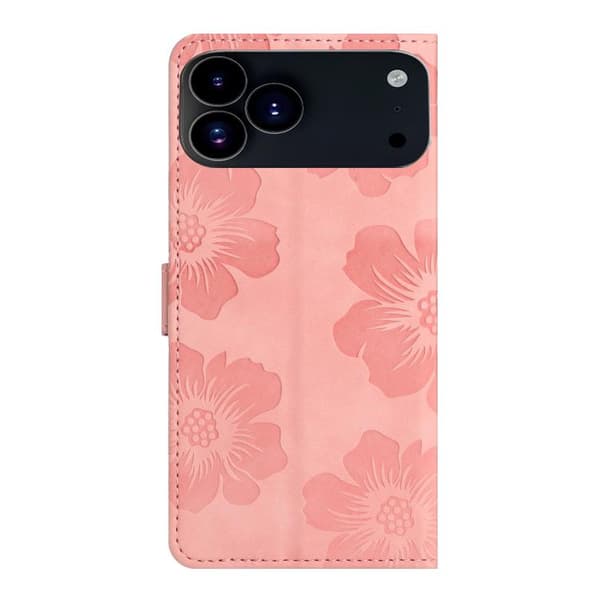 iPhone 18 Pro Max / iPhone 17 Pro Max Skal läderfodral med blomsterprägling Rosa