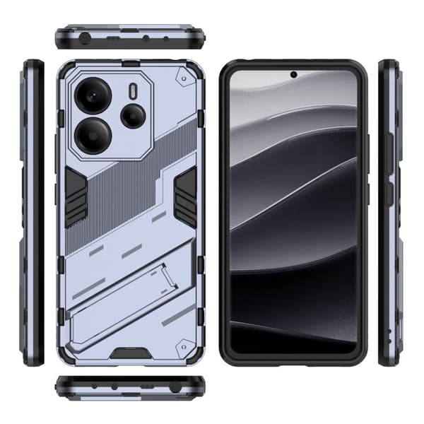 Redmi Note 14 4G - Punk Armor 2 i 1 PC + TPU Mobilskal med Ställ, Grå