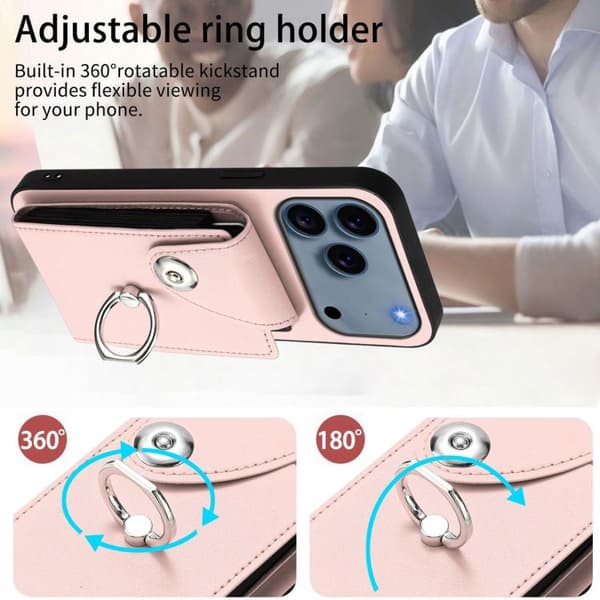 iPhone 18 Pro Max / iPhone 17 Pro Max Skal med Organiseringskort, Ringhållare och Lanyard Rosa