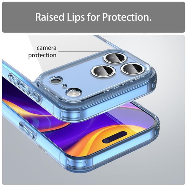 iPhone 18 Pro Max / iPhone 17 Pro Max Skal - Hybrid TPU med Airbag och Stötskydd Transparent blå