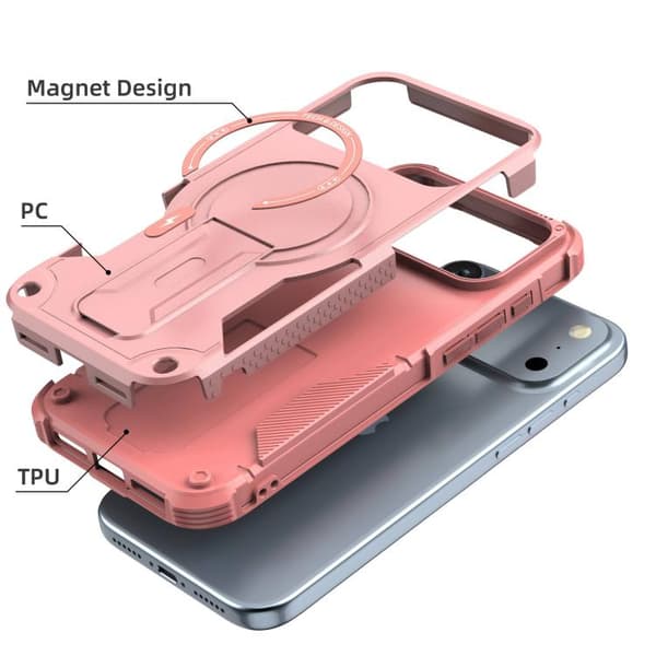 iPhone 18 Pro Max / iPhone 17 Pro Max Skal med Armor MagSafe Hållare - PC Hybrid TPU Rosa