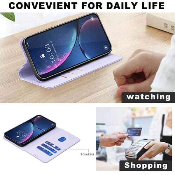 iPhone 17 Pro Max Skal Läderfodral - Magnetiskt Purpur