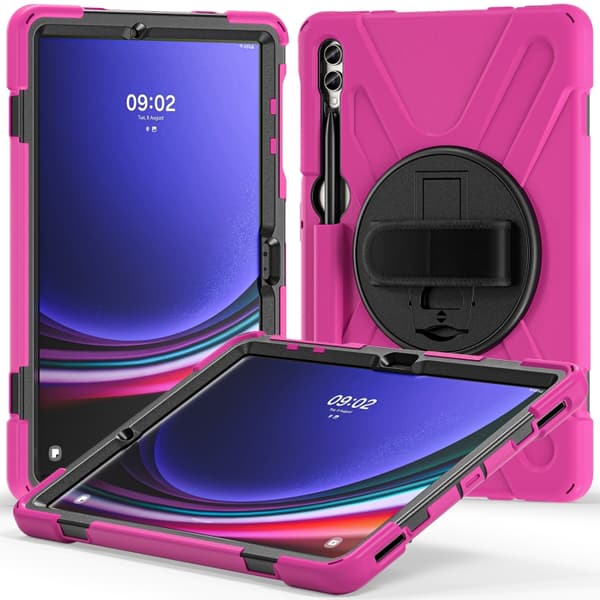 Samsung Galaxy Tab S9+/S8+ Rotationshandtag TPU + PC Tabletfodral Rosaröd