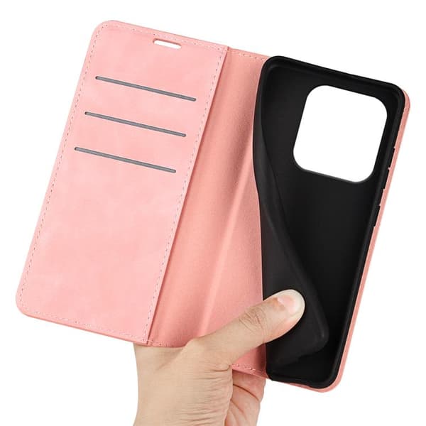 Redmi Note 14 4G - Retro-skin Magnetisk Läderfodral Rosa