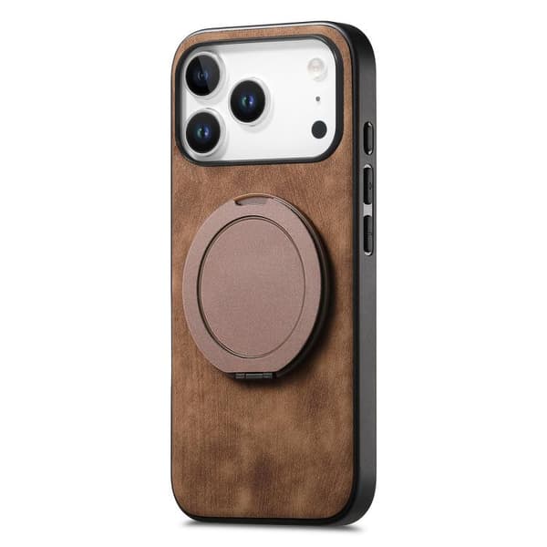 iPhone 17 Pro Retro Läder Rotations Rund Skal Brun