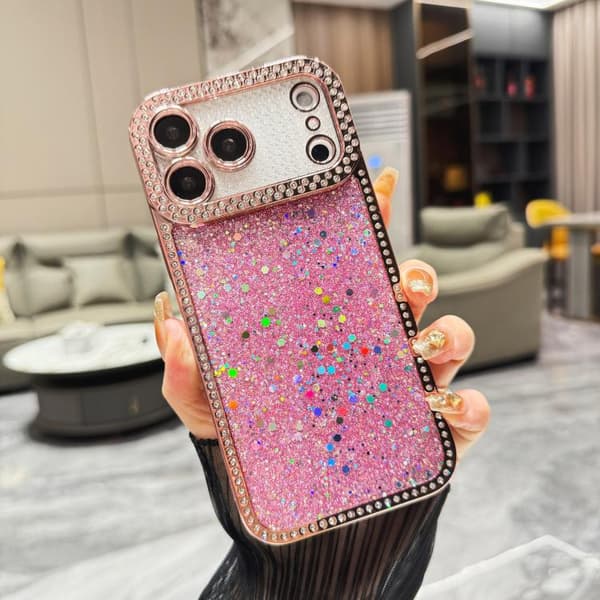 iPhone 18 Pro / iPhone 17 Pro Skal med Diamant Glittrande Paljetter - TPU Rosa