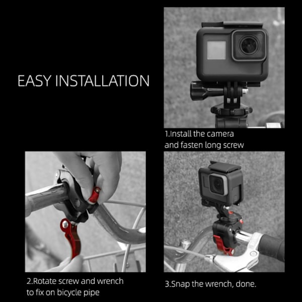 Sunnylife TY-Q9266 för Insta360 GO / DJI Osmo Action / GoPro Mount Bracket Stabilizer Cykelklämma med skruv