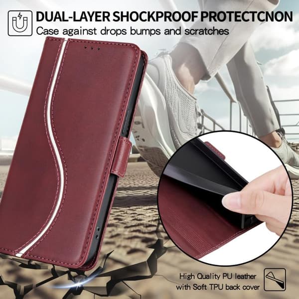 iPhone 18 Pro Max / iPhone 17 Pro Max Skal läderfodral med sidobuckle S-kurva Röd