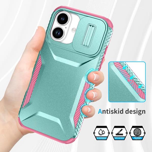 iPhone 17 Skal med Glidande Camshield Rosa + Grågrön