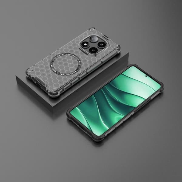 Redmi Note 14 Pro 5G - Honeycomb Magnetisk Ring Stötsäker Mobilskal Svart
