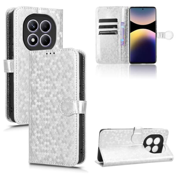 Redmi Note 14 Pro 4G - Mobilfodral i honungskaka-textur av läder Silver