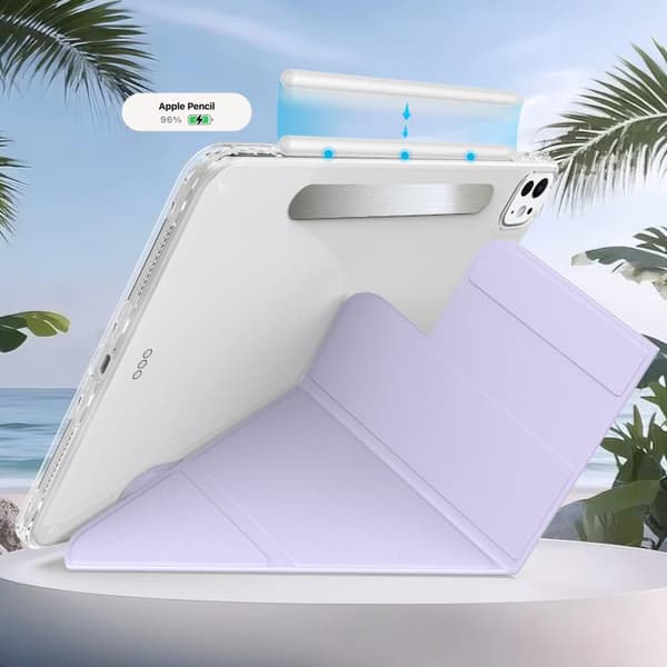 iPad Pro 11 2024 Skal - Avtagbart Bakshell Fällbart Ställ Smart Läderfodral Purpur