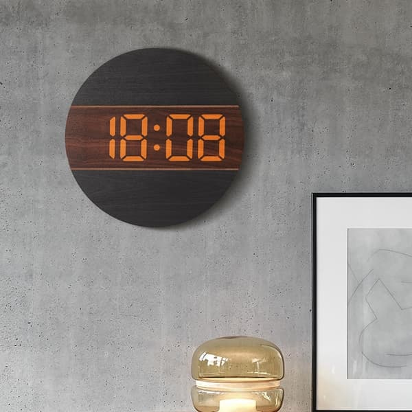 G218B Trä Vardagsrum Digital Display Klocka Heminredning Väggklocka (Svart)
