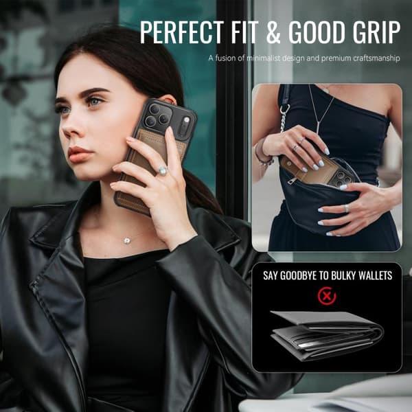 iPhone 18 Pro Max / iPhone 17 Pro Max Skal läderfodral JEEHOOD Buckle Card Bag MagSafe Magnetisk Stil RFID Brun