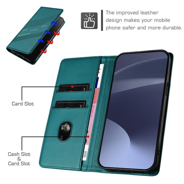 iPhone 18 Pro Max / iPhone 17 Pro Max Skal läderfodral - Prägad Multifunktionell Plånbok - Retro Läder Mörkgrön