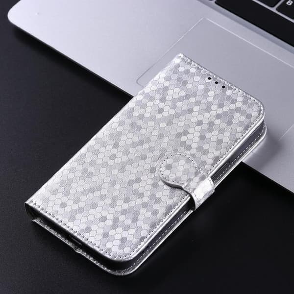 iPhone 18 Pro Max / iPhone 17 Pro Max Skal läderfodral med honungskaka pricktextur Silver