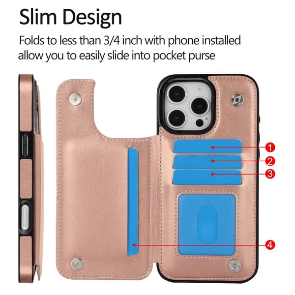 iPhone 16 Pro Max Skal med Dubbel Spänne Crazy Horse Textur PU Roséguld