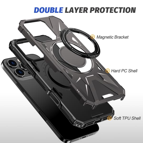 iPhone 16 Pro MagSafe Magnetisk Stötsäker Skal med Ringhållare Mörkgrå