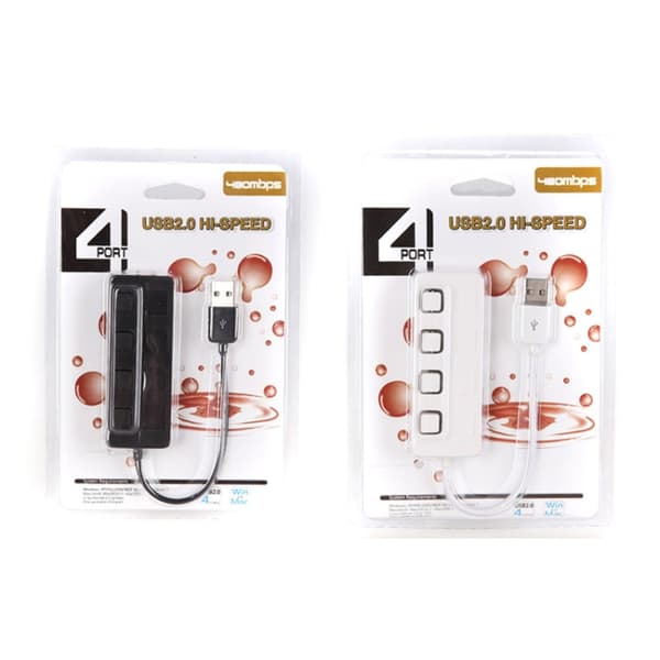 4-Port USB 2.0 Hub med 4 Strömbrytare (Svart)
