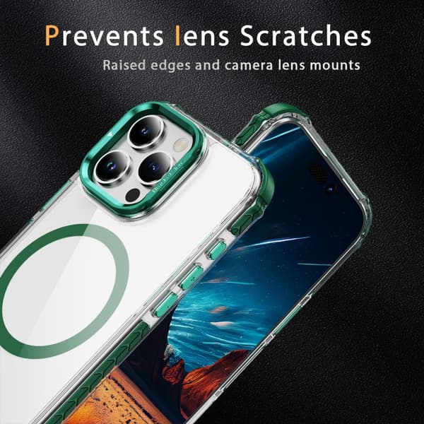 iPhone 16 Pro Rainbow Series Transparent MagSafe Linshållare Skal Grön