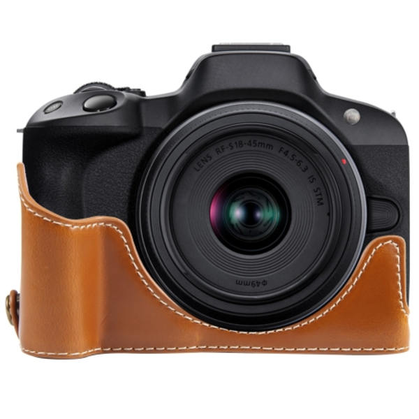 För Canon EOS R50 1/4 tums gänga PU läder kamerahalfodral bas Brun