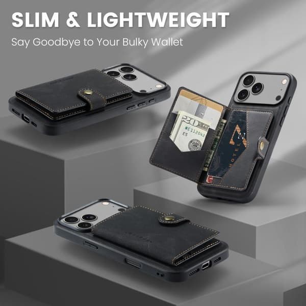iPhone 18 Pro Max / iPhone 17 Pro Max Skal JEEHOOD Retro Magnetisk Avtagbar Plånbok Svart