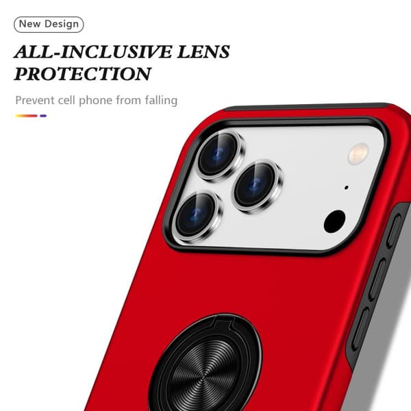 iPhone 17 Pro Max Skal - PC + TPU med osynlig ringhållare Röd