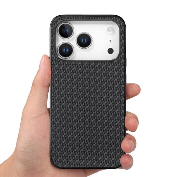 iPhone 18 Pro Max / iPhone 17 Pro Max Skal - kolfibertextur och läder Svart