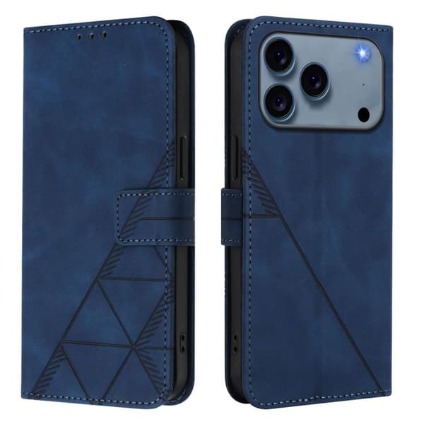 iPhone 18 Pro Max / iPhone 17 Pro Max Skal läderfodral med 3D-embossed flip design Blå
