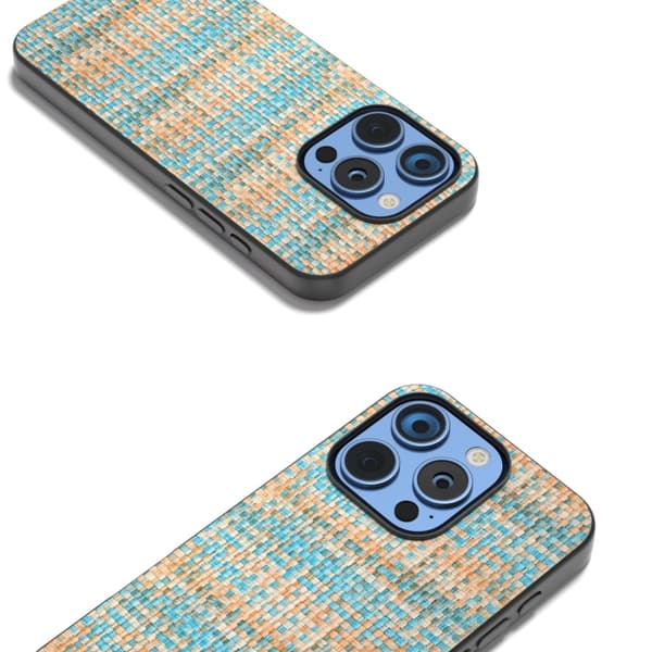 iPhone 16 Pro Skal med Svart Ram och Lattice Textur PU-material Blå