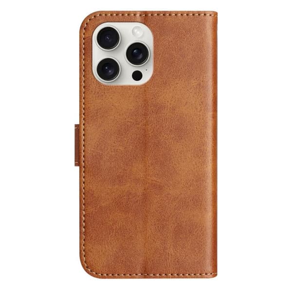 iPhone 16 Pro Max Skal S-formad Läderfodral - Dubbelvikbar Design Brun
