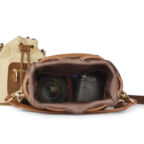 Cwatcun D82 Bundle Dragsnöre Linsväska PU Crossbody Kameraväska Kaffe