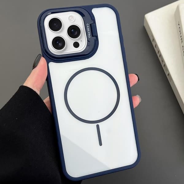 iPhone 16 Pro MagSafe Magnetisk Skal med PC Linshållare Blå